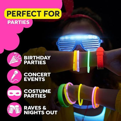 48-144 Flashing Party Glasses | LED Light Up Glow Neon Shutter Shades Disco Rave