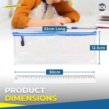 Clear Pencil Case 31cmx12cm Big Large Boys Girls Exam + Kids Plastic Ruler 30cm