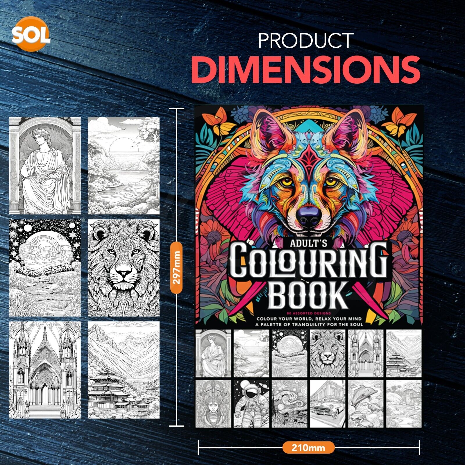 80 Pages Colouring Books for Adults A4 Anti-Stress Mind Relaxing Colour Therapy