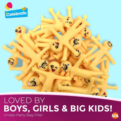 60 Yellow Stretchy Men | Party Bag Fillers Kids Fun Smiley Man Sticky Loot Toys