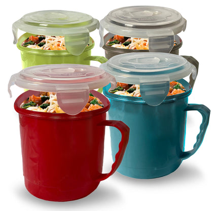 4 Microwave Soup Mug 700ml Food Porridge Bowl Cup Container Airtight Clip Lock