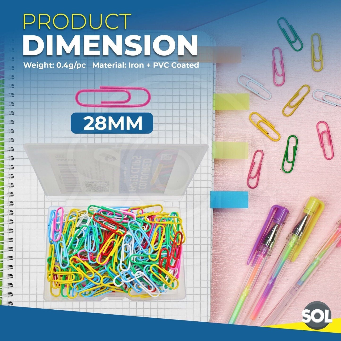 Coloured Paper Clips 28mm 175 Pack | Assorted Boxed Set