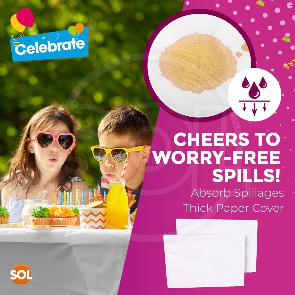 2 White Paper Rectangular Strong Table Cloth Covers Wipe Clean Party Tablecloths