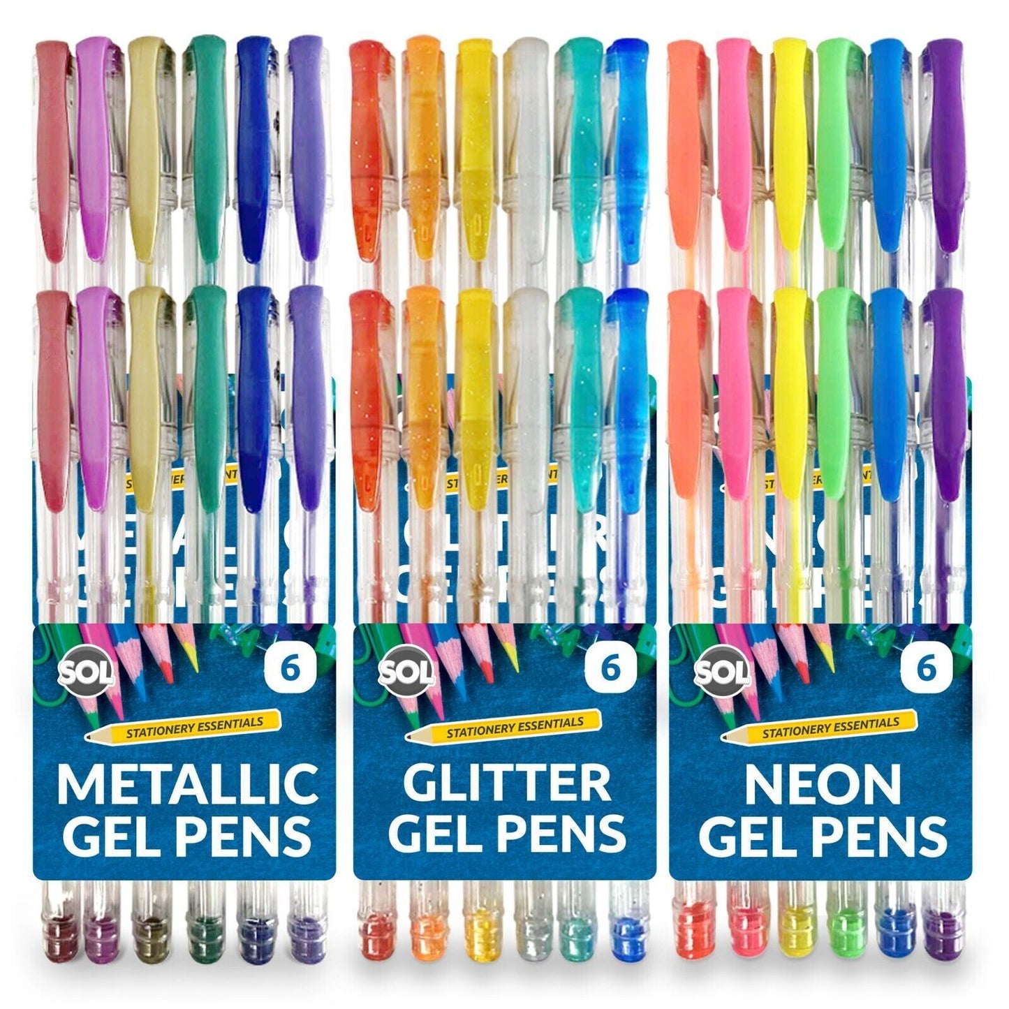 Gel Pens Set | Neon, Glitter & Metallic Colours for Writing and Colouring | 36 Pack
