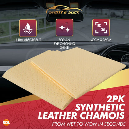 Synthetic Chamois Leather Cloth 40x35cm Car Shammy | 2 Pack