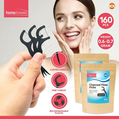 160pk Charcoal Dental Floss Sticks Interdental Tooth Harp Teeth Picks Oral Care