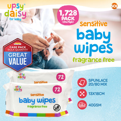Baby Wipes Case Bulk 24 x 72 Packs (1728 Wipes) | Wet Wipes Multipack Sensitive