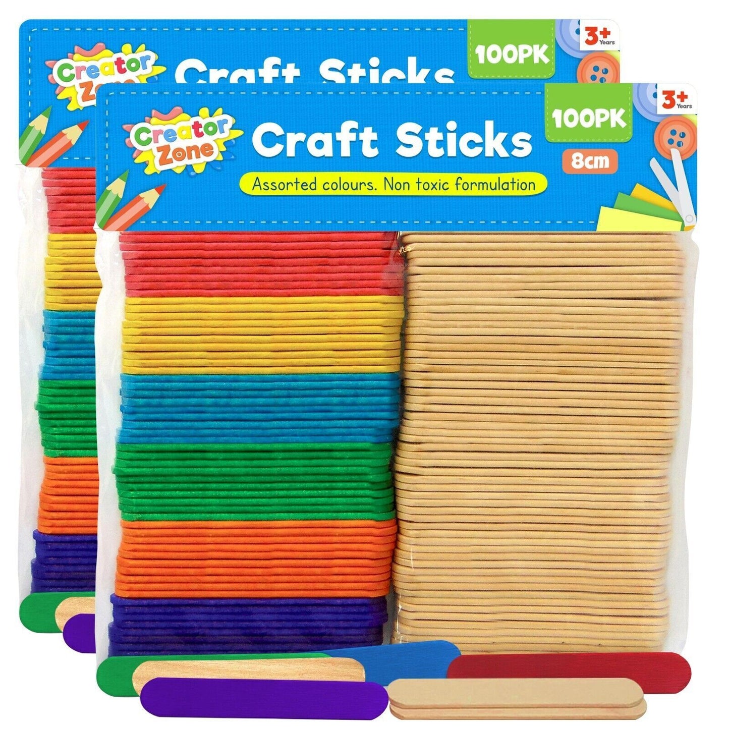 200 Coloured Natural Ice Lolly Lollipop Sticks Wooden Model Craft Sticks 80x14mm