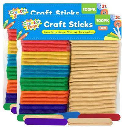 200 Coloured Natural Ice Lolly Lollipop Sticks Wooden Model Craft Sticks 80x14mm