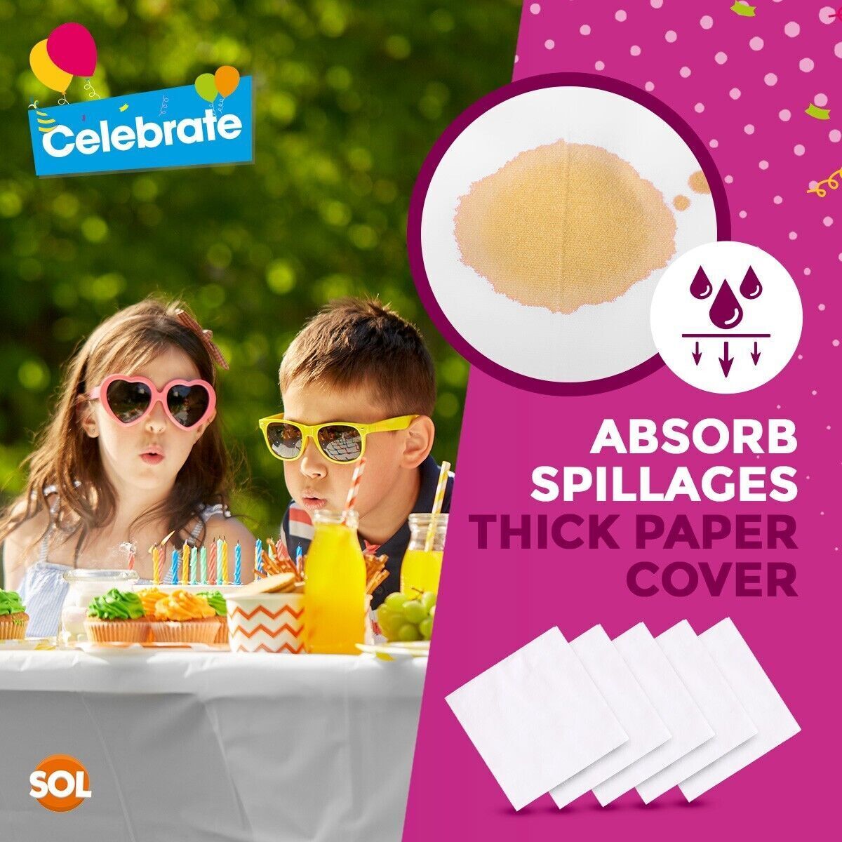 5pk White Paper Table Cloths Square Disposable Birthday Party Tablecloths Covers