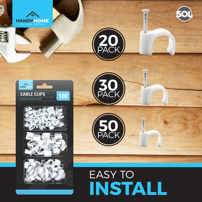 100-300 Cable Clips 6mm 9mm 12mm Round White Plastic Electric Wire Set Wall