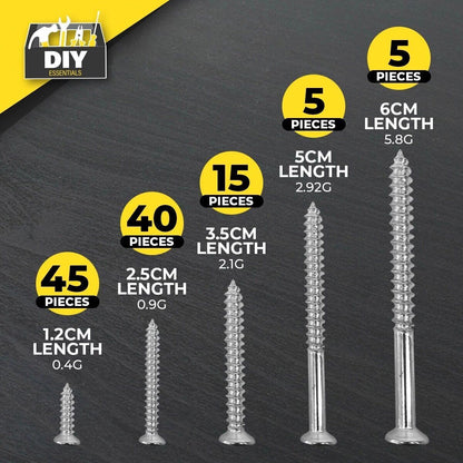 Steel Wood Screws Assorted | DIY, Carpentry & Home | 110 Pack