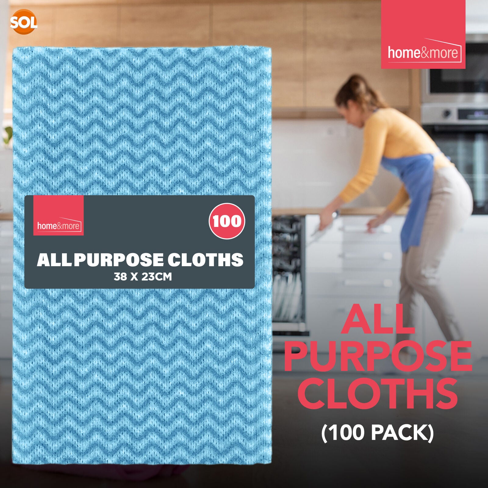 100 All Purpose Cleaning Cloths Blue Home Kitchen Hygienic Quality Wipes J Type