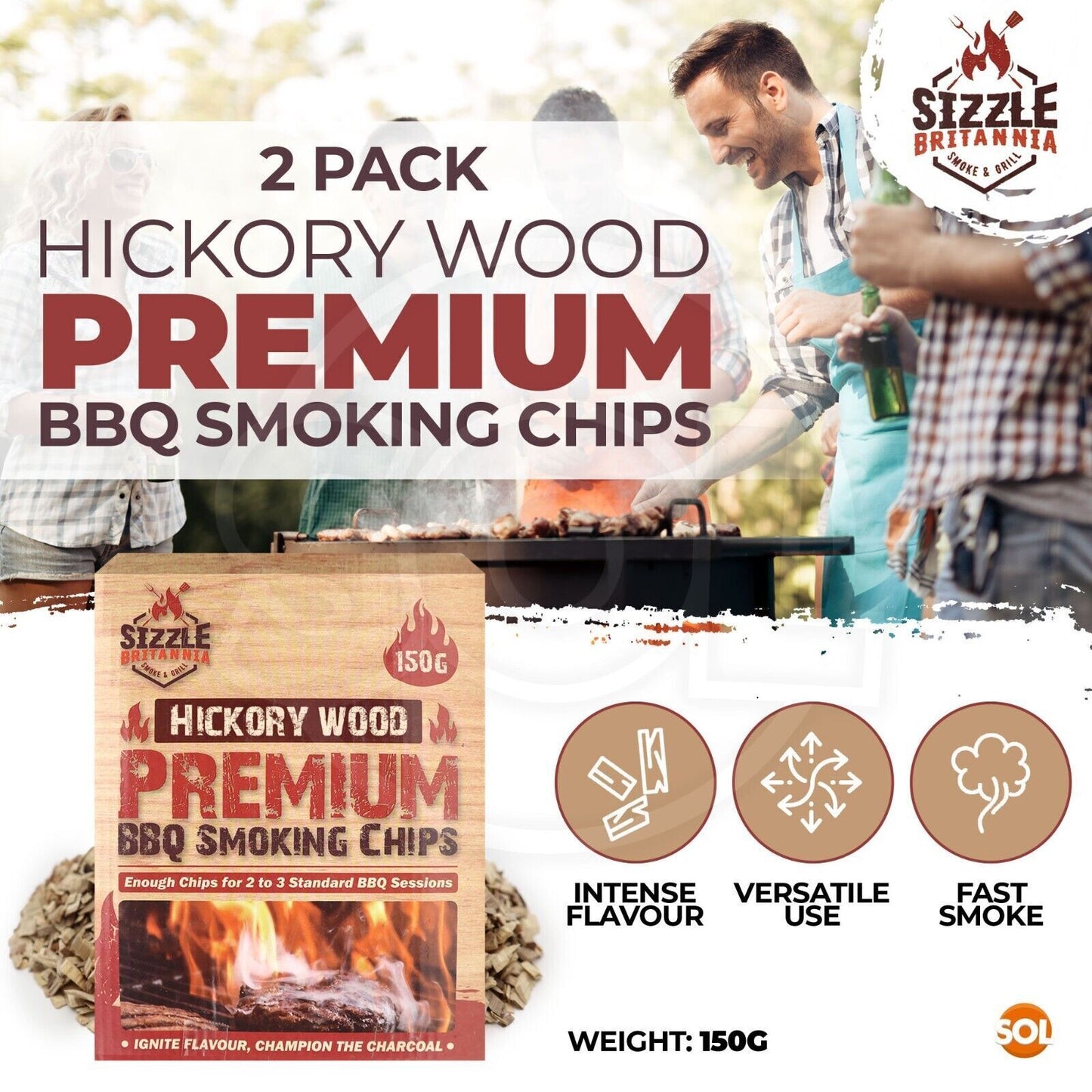2 BBQ Smoking Wood Chips For Food 150g Smoker Chunks Apple Hickory Walnut Cherry