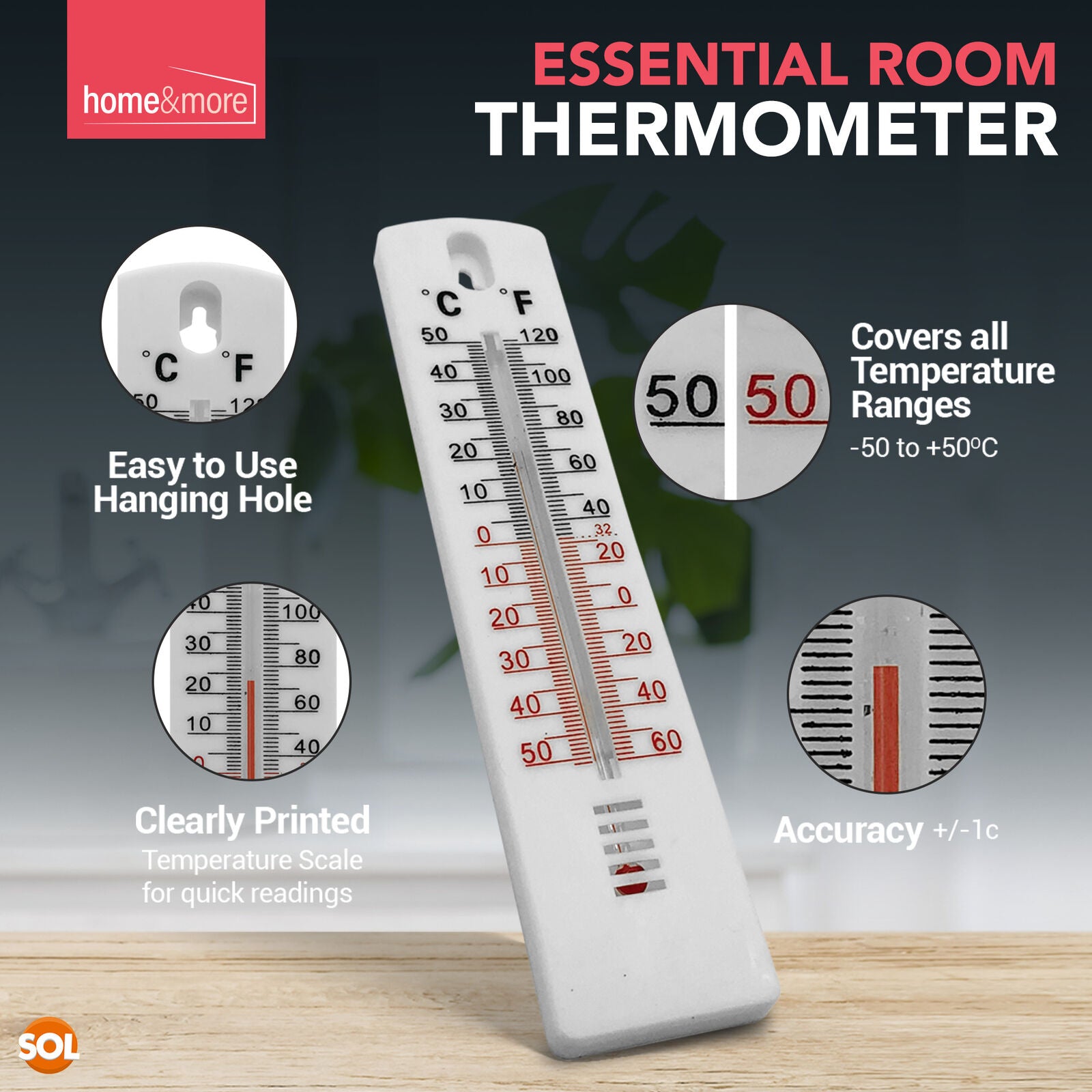 2 WALL THERMOMETER Indoor Outdoor Home Room Office Garden Greenhouse Temperature