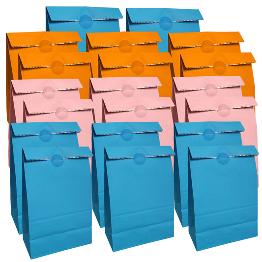 20-40 Paper Party Bags for Kids & Stickers Birthday Gift Loot Sweet Candy Treat