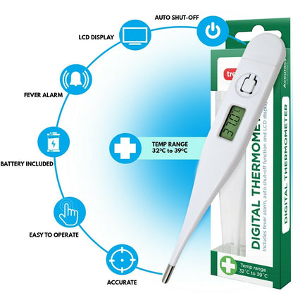 2pk Digital Thermometer Medical LCD Audible Alarm Baby Adult Oral Ear Body Fever