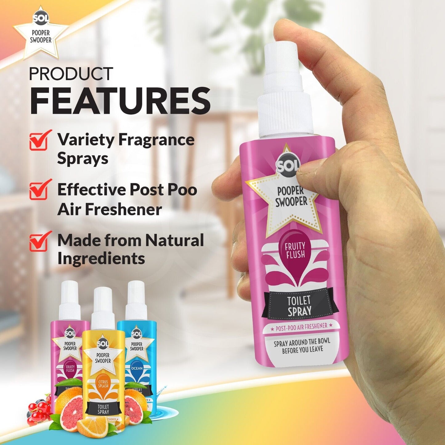 Pooper Toilet Spray | Citrus Ocean Fruity Fragrance | 3 Pack