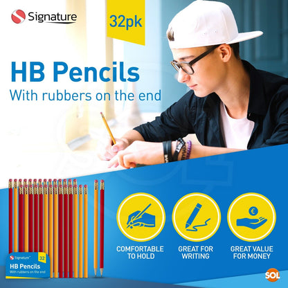 16-96 Strong HB Pencils with Eraser Rubber Tips Office School Drawing Art Craft