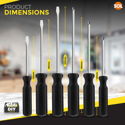 6pk Screwdriver Set Phillips Crosshead Slotted Flathead Non-Slip Precision Tool