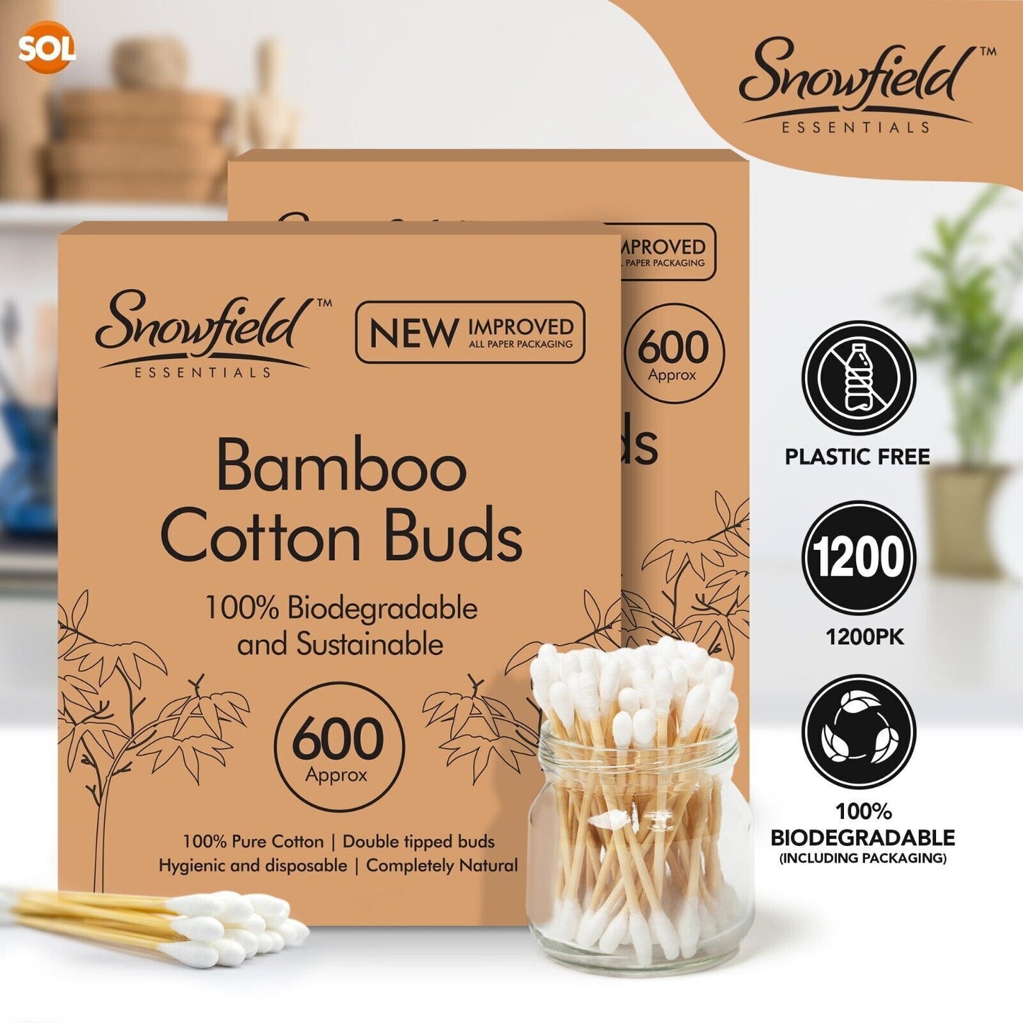 1200 Bamboo Cotton Buds Wooden ECO Friendly Makeup Ear Swabs Biodegradable Vegan