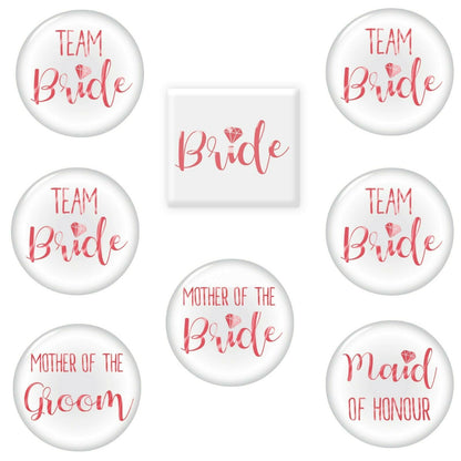 8 Team Bride Hen Party Badges | Pink Night Do Accessories Bag Fillers Pin Set