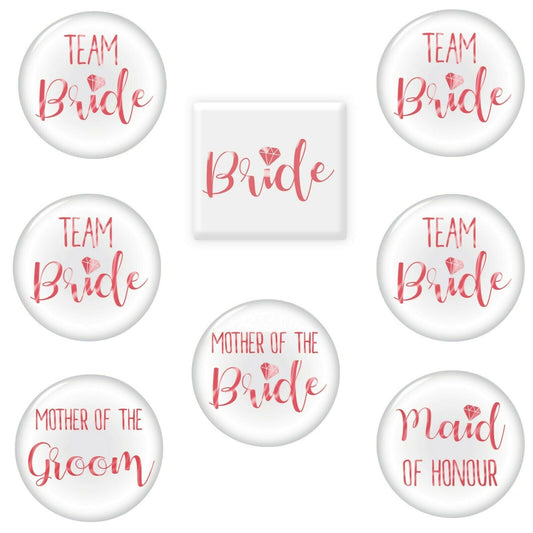 8 Team Bride Hen Party Badges | Pink Night Do Accessories Bag Fillers Pin Set