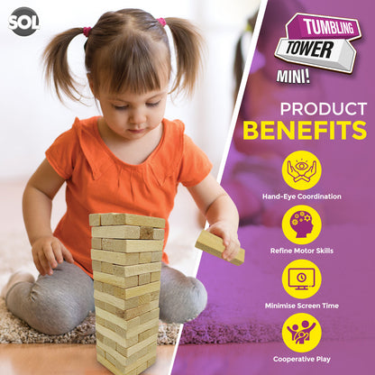 Wooden Tumbling Tower Game Traditional Stacking Family Kids Travel Friendly Mini