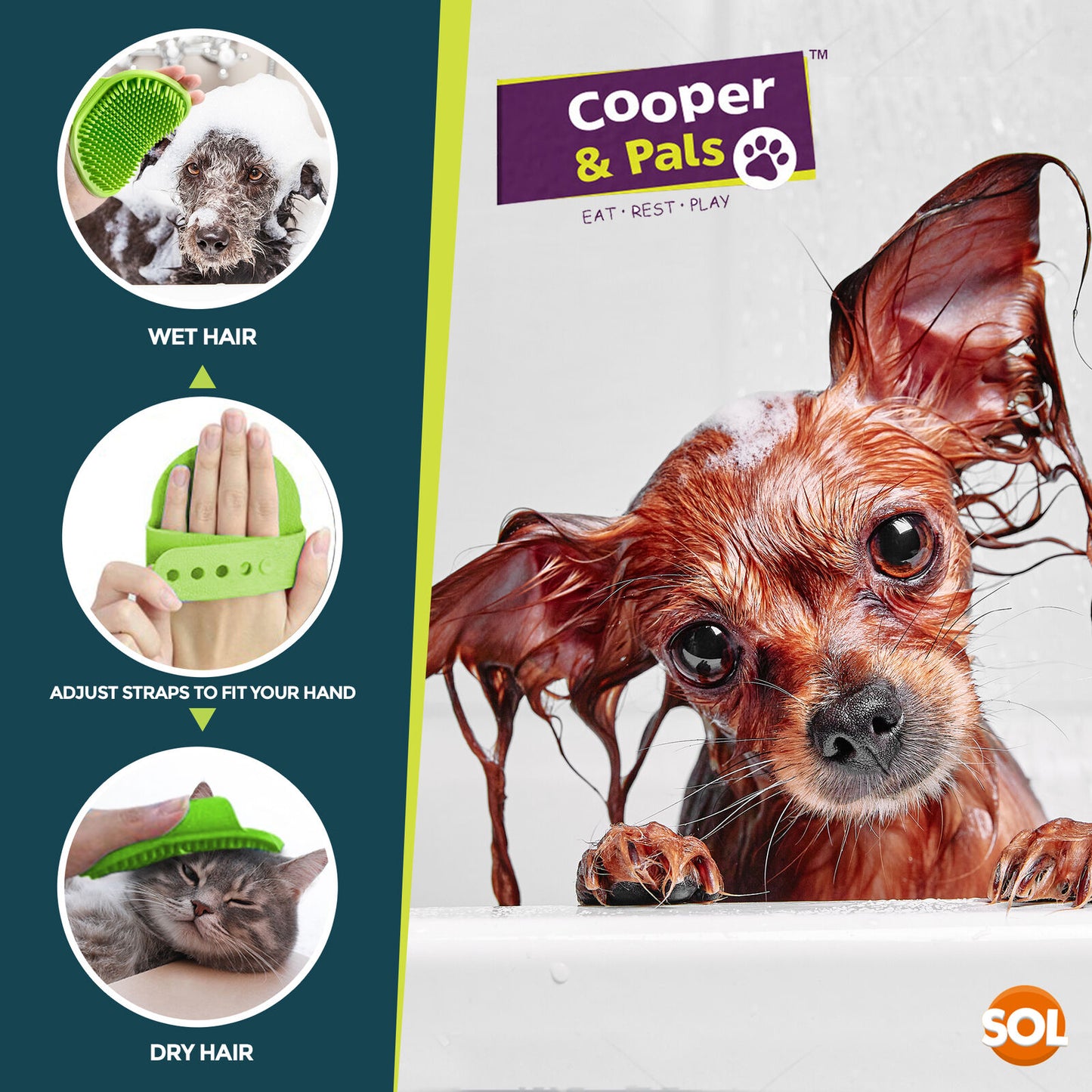Dog Grooming Mitt Pet Glove Brush | Cat Fur Hair Remover Deshedding Hand Massage