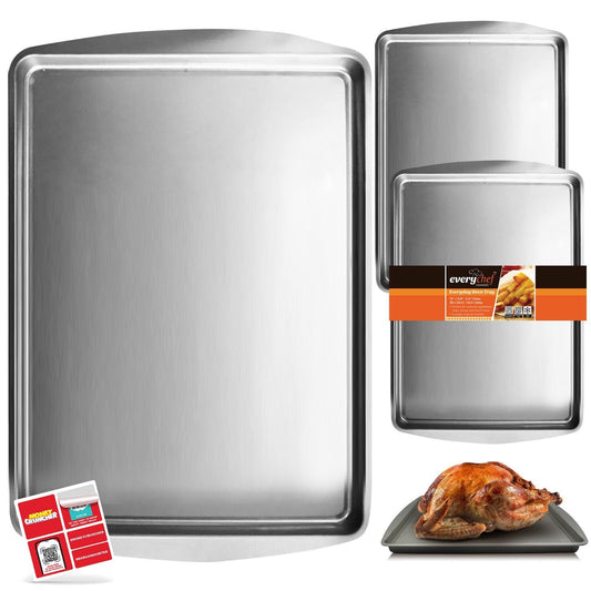 2-4 Oven Tray Set 38x25cm Large Roasting Pan Baking Bakeware Kitchen Steel Sheet