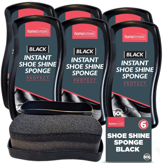 6pk Instant Shoe Shine Sponge Black | Leather Boot Polish Express Care Cleaning