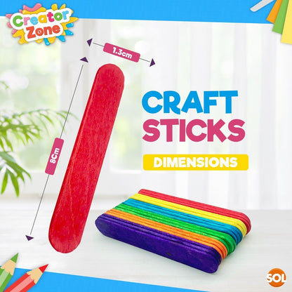 200 Coloured Natural Ice Lolly Lollipop Sticks Wooden Model Craft Sticks 80x14mm