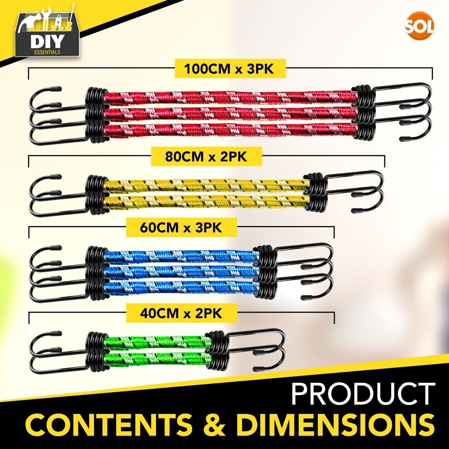 10-40 Heavy Duty Long Bungee Cords 40cm-1M Elastic Luggage Straps with Hooks Car