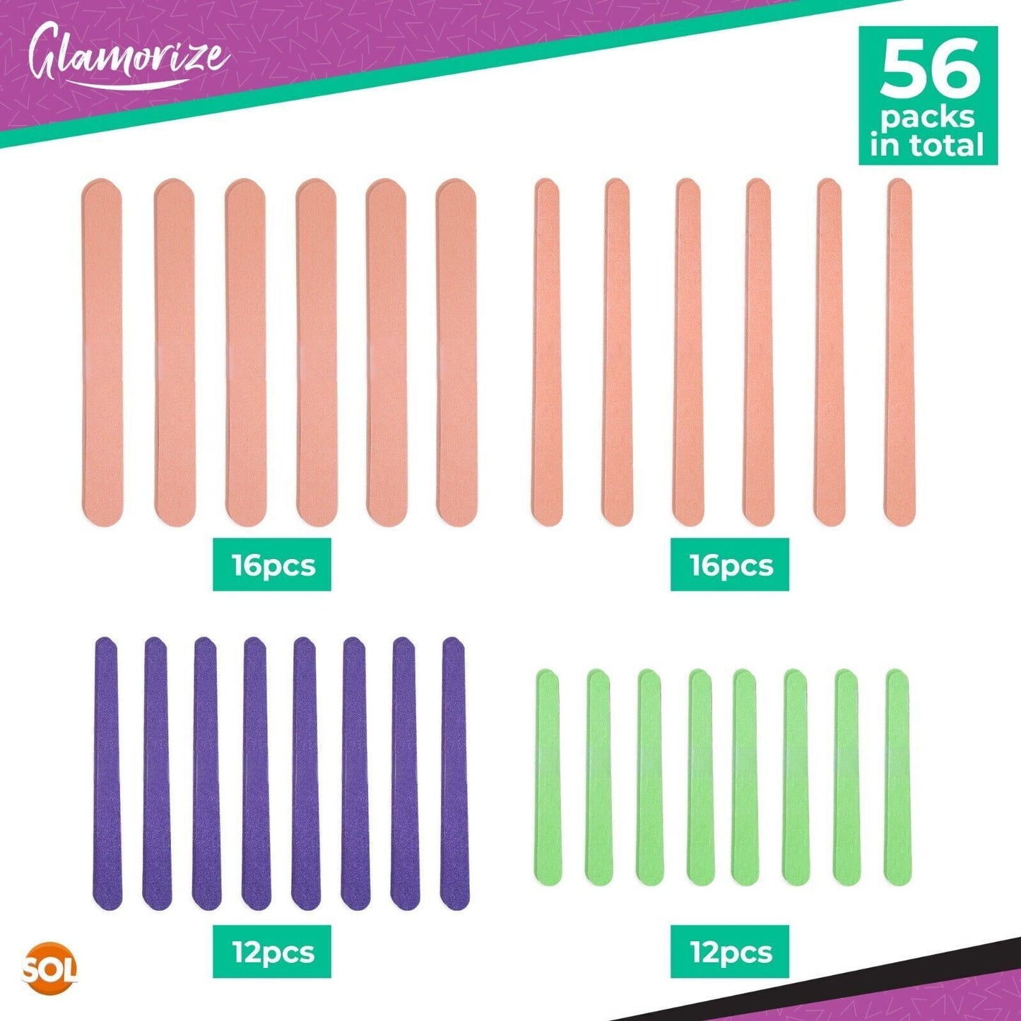 28-56 Professional Emery Boards for Nails | Assorted Double Sided Nail Files Set