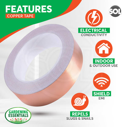 25M Copper Tape 20mm Self Adhesive Foil EMI Shielding Slug Conductive Repellent