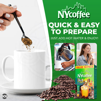 NY Coffee 3 in 1 Irish 100 Sachets Sticks 10x10pk Instant White With Sugar
