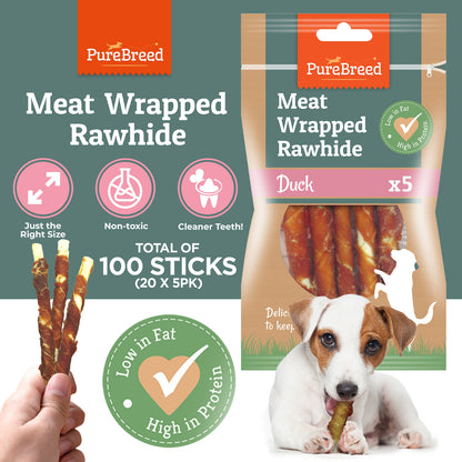 Dog Chews Treats Wrapped in Duck Meat Rawhide Twists Sticks  Healthy Food Snacks