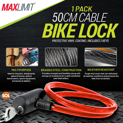 Bike Lock Cable with Keys | 650mm Heavy Duty Strong Steel Bicycle Security Chain