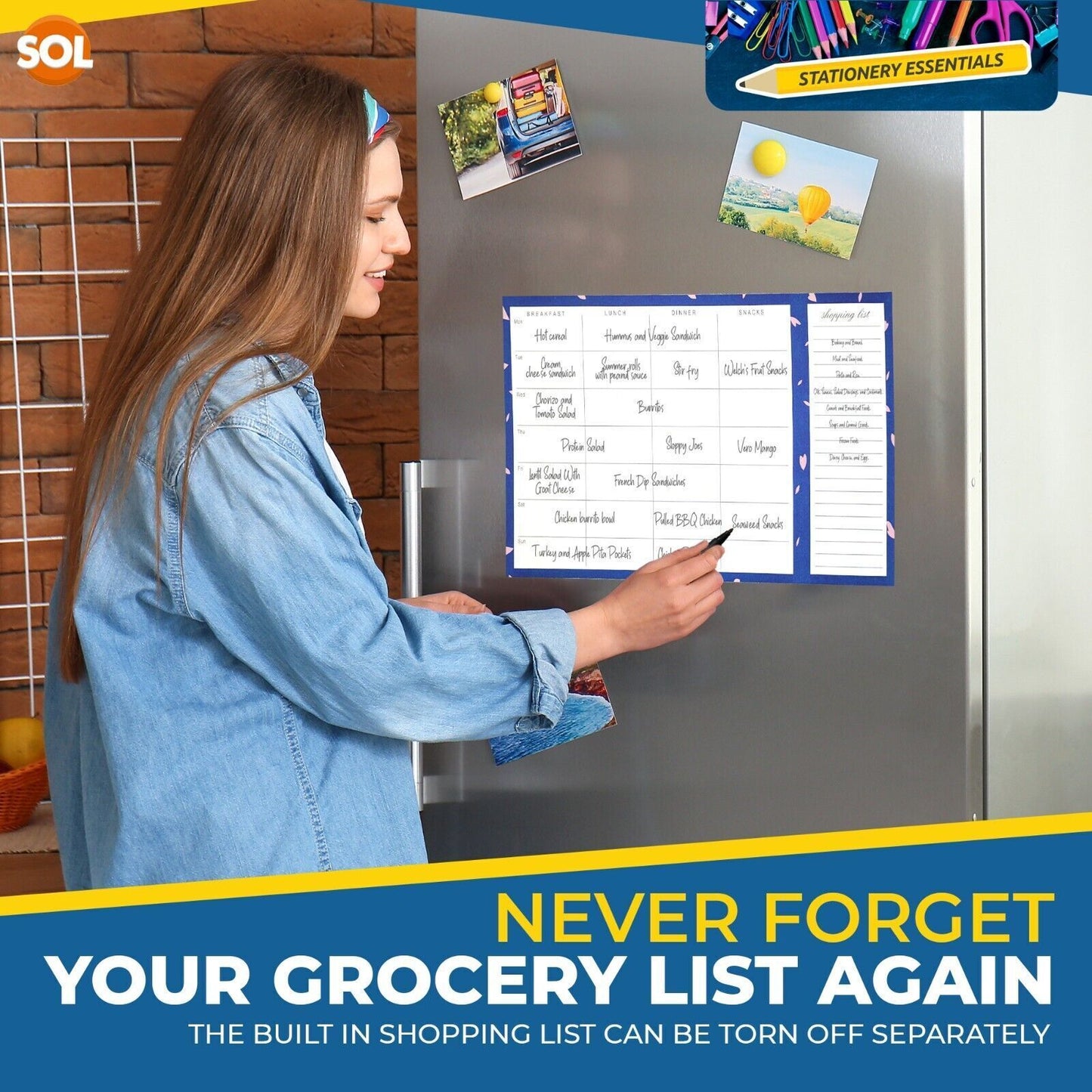 Magnetic Weekly Meal Planner and Shopping List Fridge Note Pad 52 Tear Off Pages