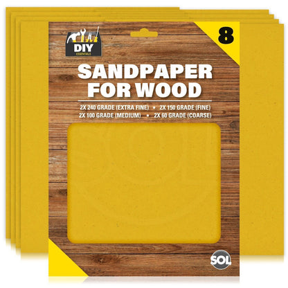 8 Assorted Sandpaper Sheets 60 100 150 240 Mixed Grit Fine Extra Medium Coarse