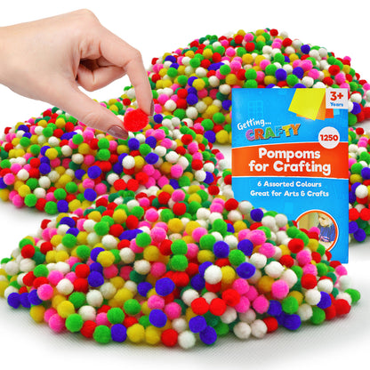 1250 Pom Poms 8mm Multi Coloured Small Mini Pompoms For Craft | Red White Green