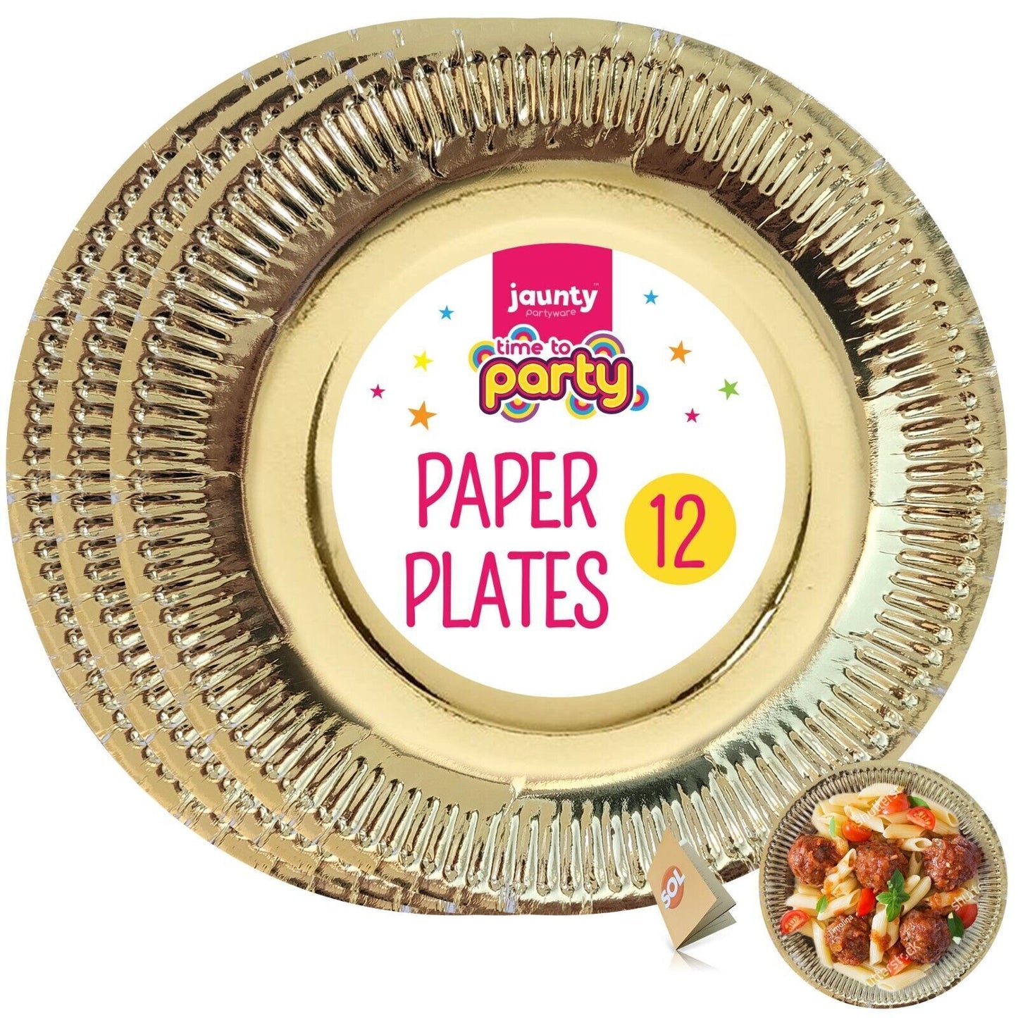12-48pk Gold Silver Paper Plates 9 Inch Round Disposable Party Tableware Events