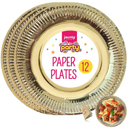 12-48pk Gold Silver Paper Plates 9 Inch Round Disposable Party Tableware Events