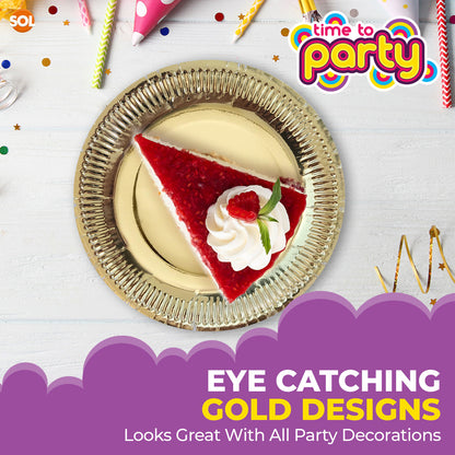 12-48pk Gold Silver Paper Plates 9 Inch Round Disposable Party Tableware Events
