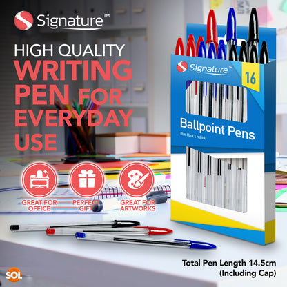 32 Ballpoint Pens Set | High Quality Medium Ball Point Pen Biros Black Blue Red