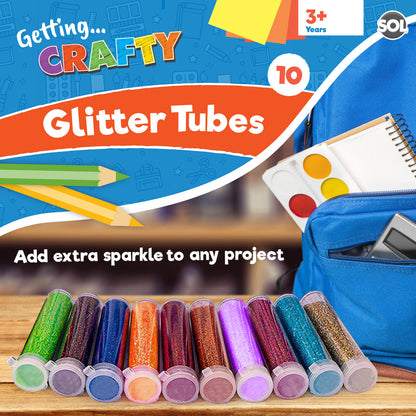 10 Glitter Tubes Assorted Colours Shaker Sparkle Pots Art Craft Kids Card Making