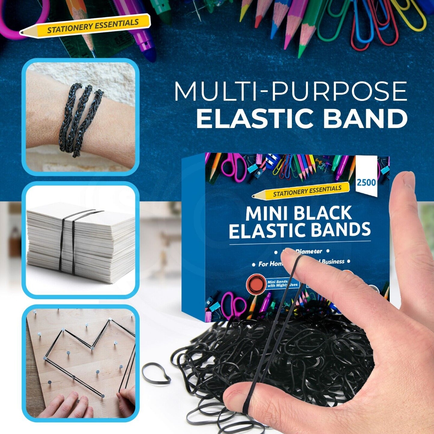 Mini Black Hair Elastics Rubber Bands Braids Plaits | 2500 Pack