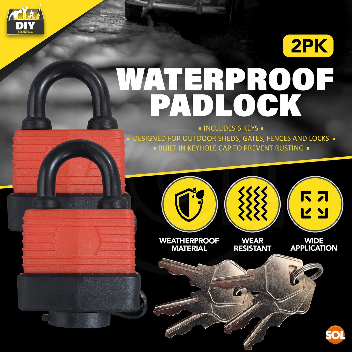 Heavy Duty Weatherproof Padlock 40mm Outdoor Security Iron Lock Shed Safety 3Key