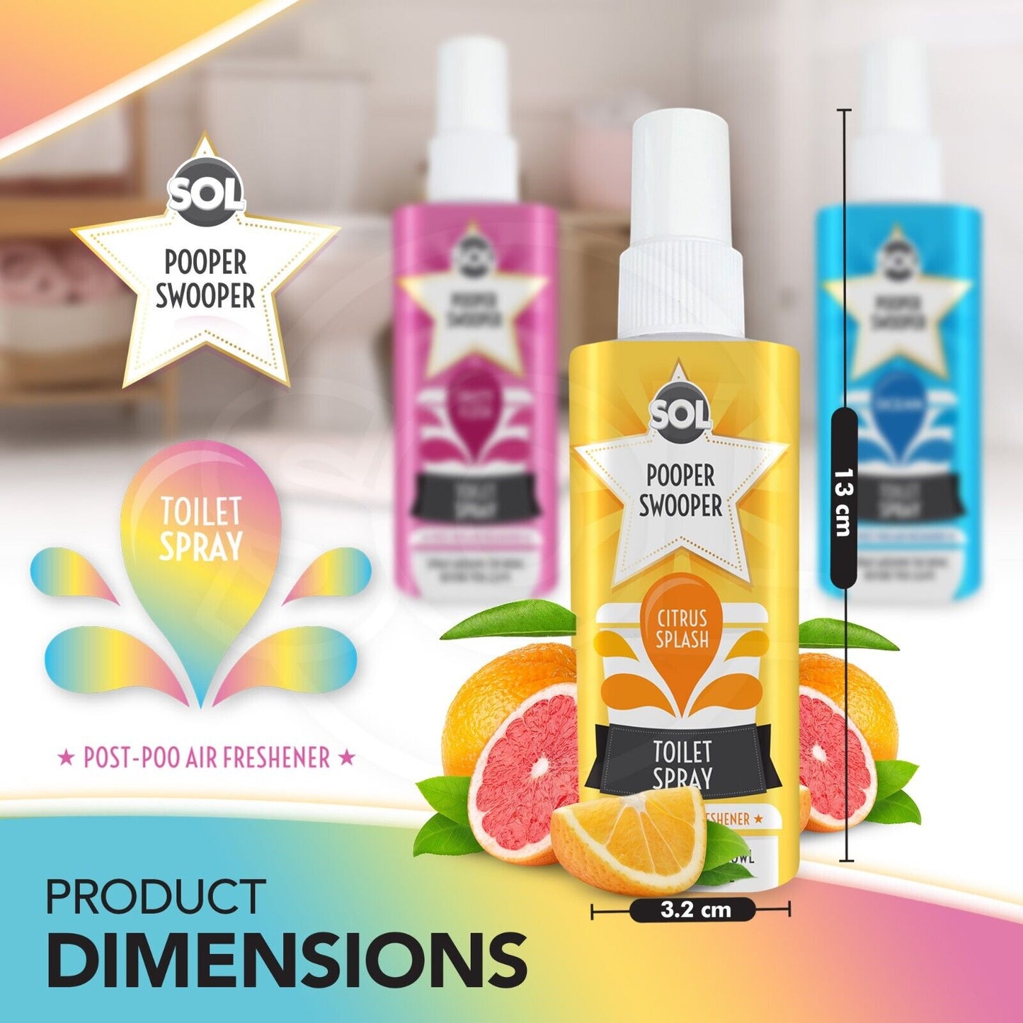 Pooper Toilet Spray | Citrus Ocean Fruity Fragrance | 3 Pack