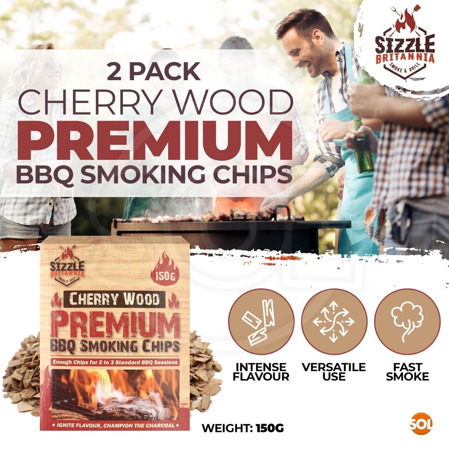 2 BBQ Smoking Wood Chips For Food 150g Smoker Chunks Apple Hickory Walnut Cherry